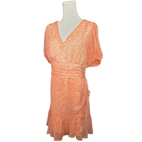 EXPRESS Chiffon Pink Peach Puff Sleeve Mini Ruffle Dress - Picture 1 of 4